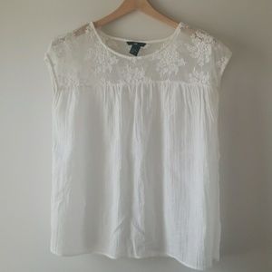 H&M Boho Lace Yoke Gauze Linen top